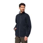 Night Blue Warm Sherpa Fleece Jacket With Knitted Look And Three Pockets