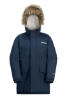 Night Blue Long, Classically Styled Insulated Parka For Kids.