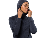 Night Blue Warm Fleece Jacket With Hood And Stretch Properties