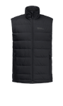 Black Classically Styled Vest With Larger Baffles, Clean Lines, And 700 Fill Natural Down.