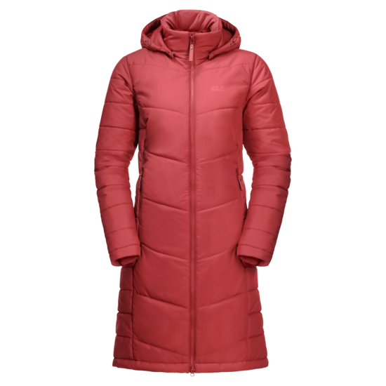 Coral Red Windproof Quilted Coat Women