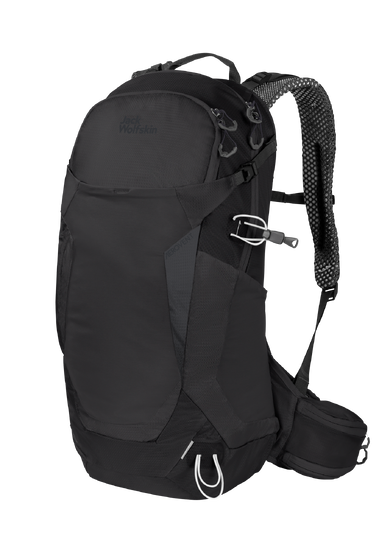 Black Hiking Pack With Advanced Back Ventilation For Day Hikes In Warm Regions, Made From Recycled Materials