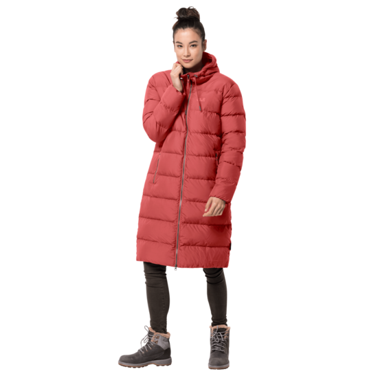 Coral Red Windproof Down Coat Women