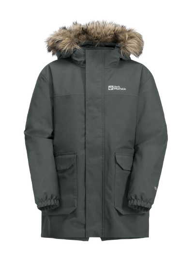 Slate Green Stylish 3In1 Parka With Removable Fur-Lining On The Hood And Large Hip Pockets.
