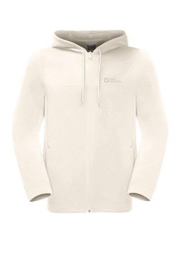 Cotton White Warm, Stretchy Fleece Jacket With Hood