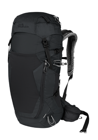 Black Hiking Pack With Advanced Back Ventilation For Multi-Day Hikes In Warm Regions, Made From Recycled Materials.