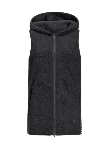 Black Long Sherpa Fleece Vest With Hood