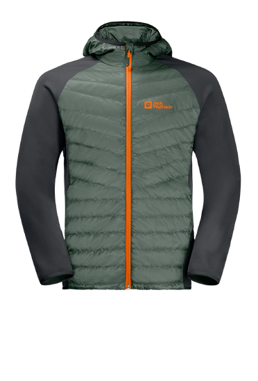 Hedge Green Stretch Fleece Jacket With A Windproof, Water-Repellent Front And Hood With Synthetic Fiber Padding