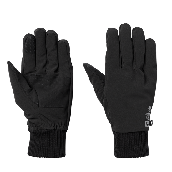 Black Windproof Softshell Gloves With Knitted Cuffs