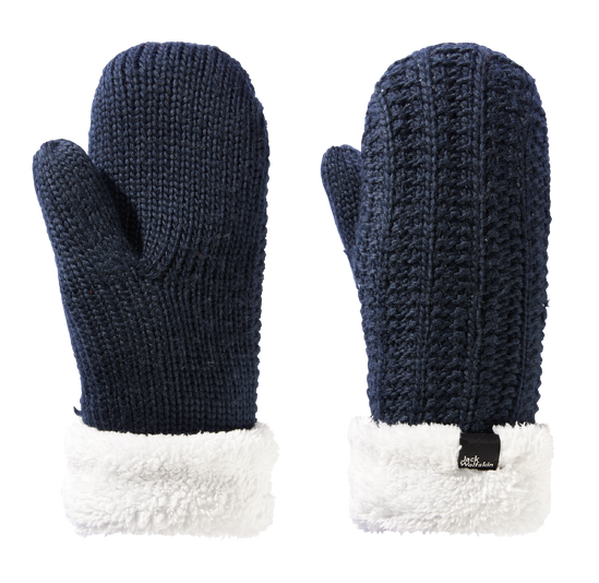 Night Blue Knitted Mittens With Sherpa Lining